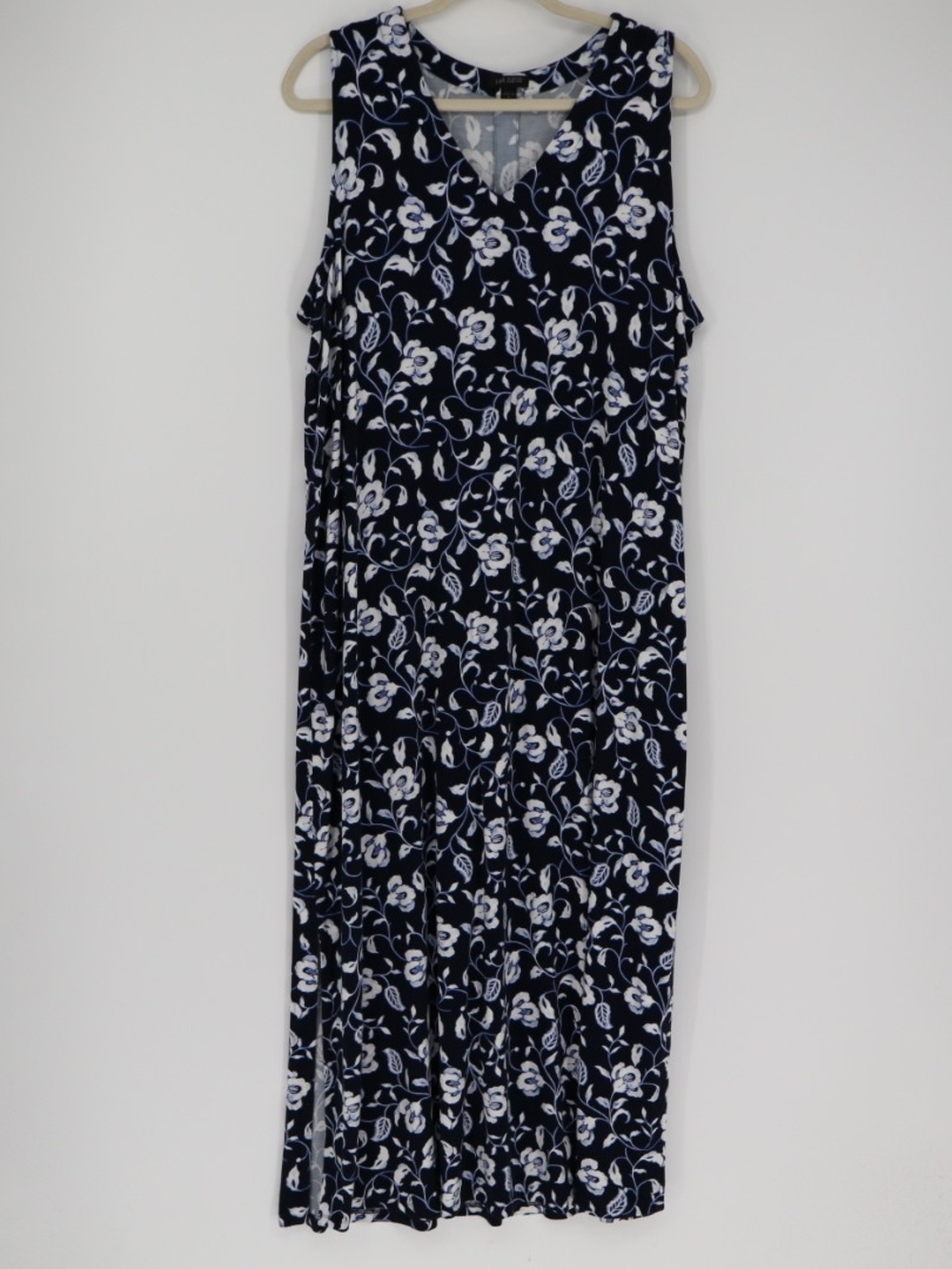 J.Jill Wearever Collection Women's Blue Floral Maxi Dress Size XL Garden V Neck